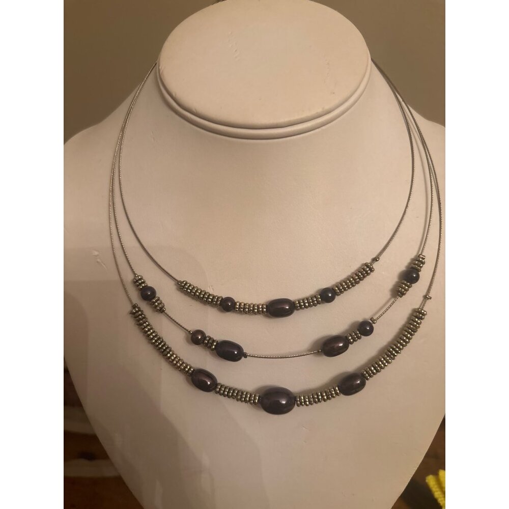 Napier Vintage Multistrand Wire Necklace With Black & Gold Beads